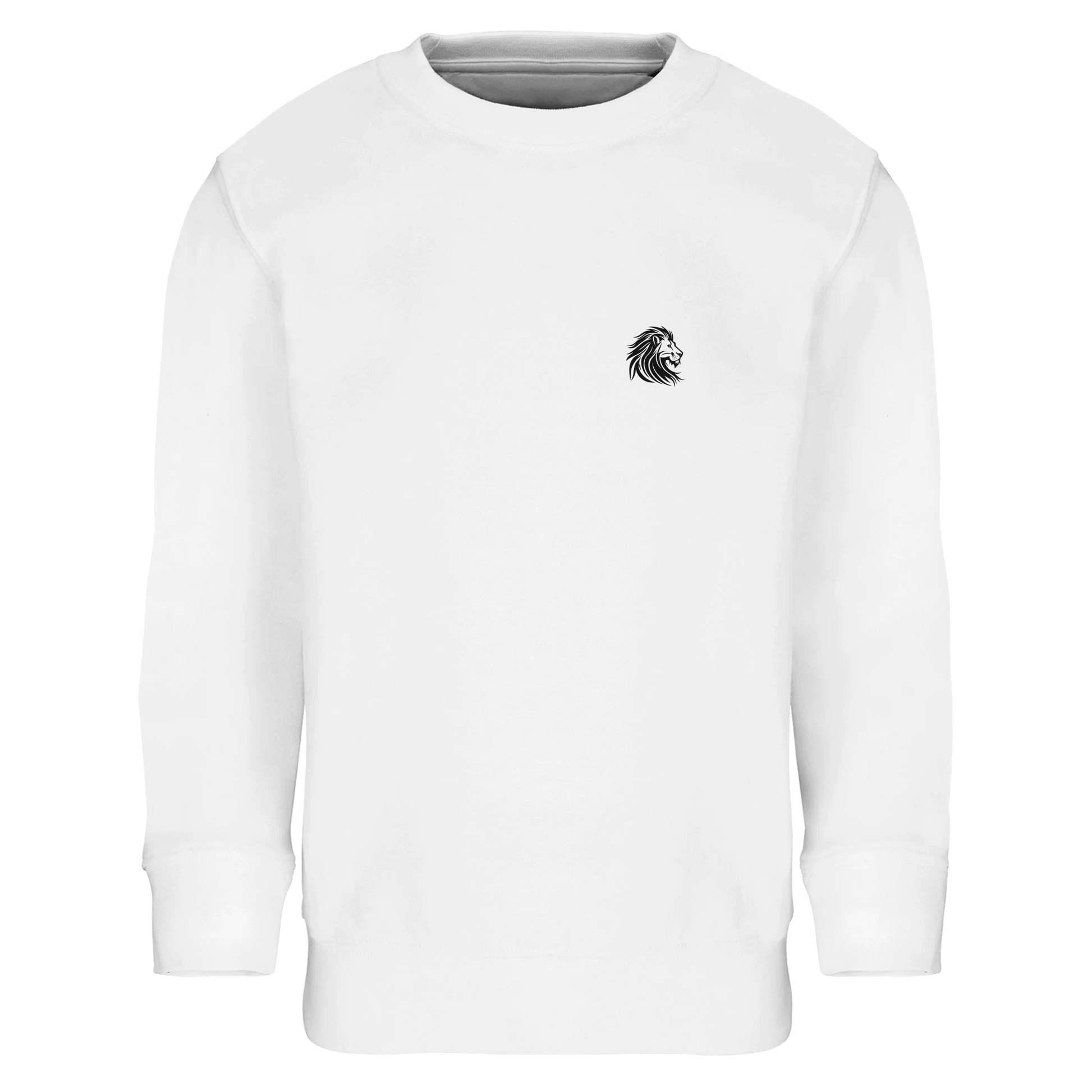 White sweatshirt for kids with lion emblem – loaded with strength, dignity, and pure presence