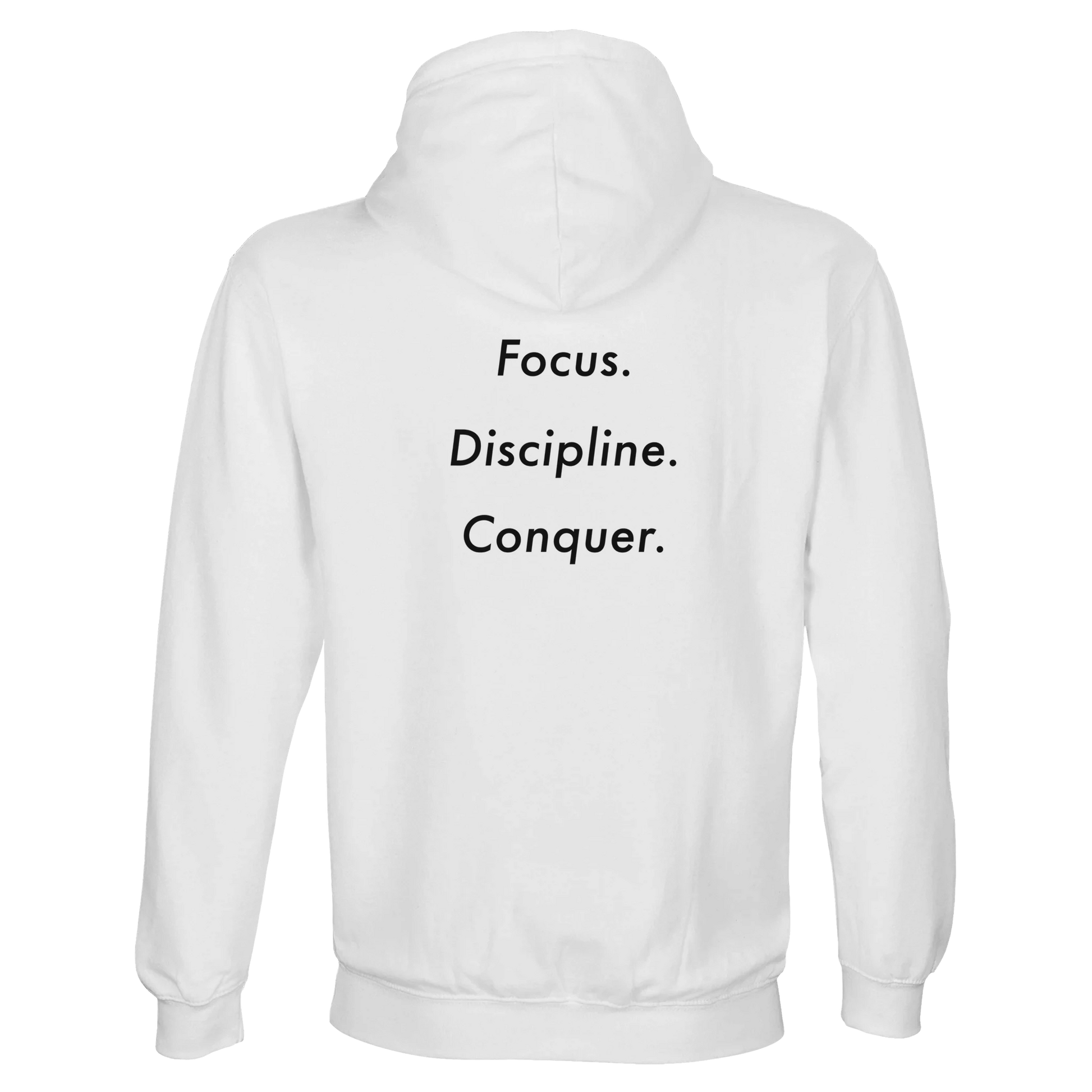 Dunya Lions Unseen White Hoodie backview with print focus. discipline. conquer.