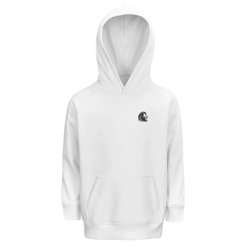 White hoodie for kids with lion symbol – loaded with innocence, bravery, and calm power