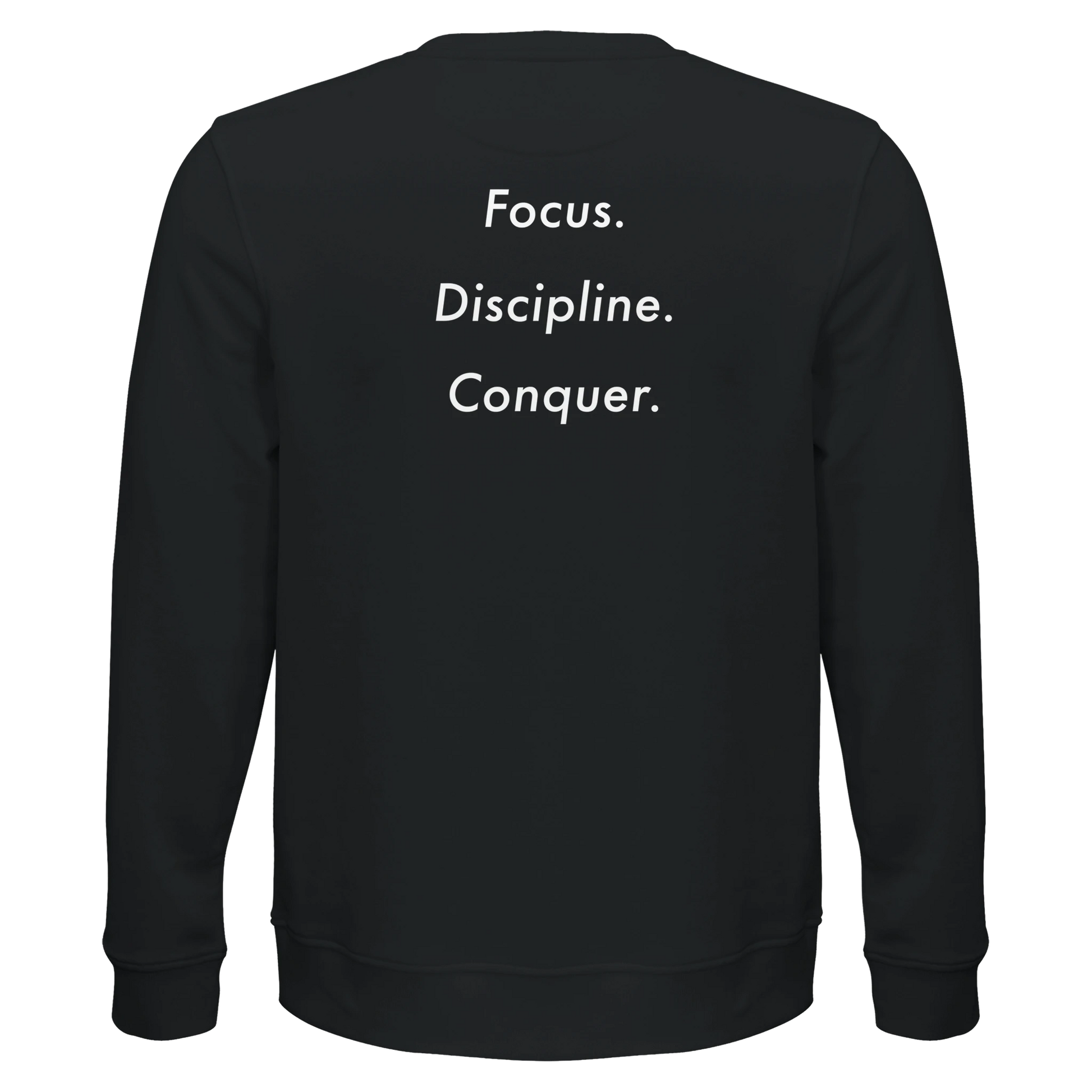 Dunya Lions black sweatshirt with back print focus. discipline. conquer.