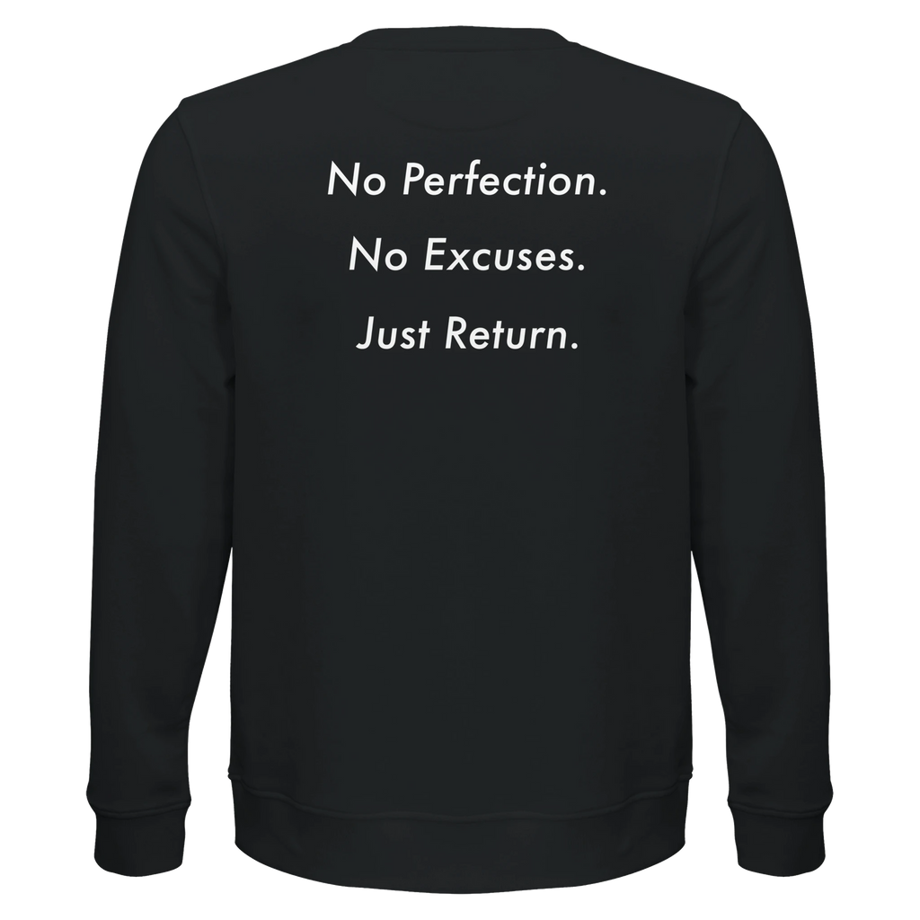 Dunya Lions black sweatshirt with back print no perfection. no excuses. just return. 