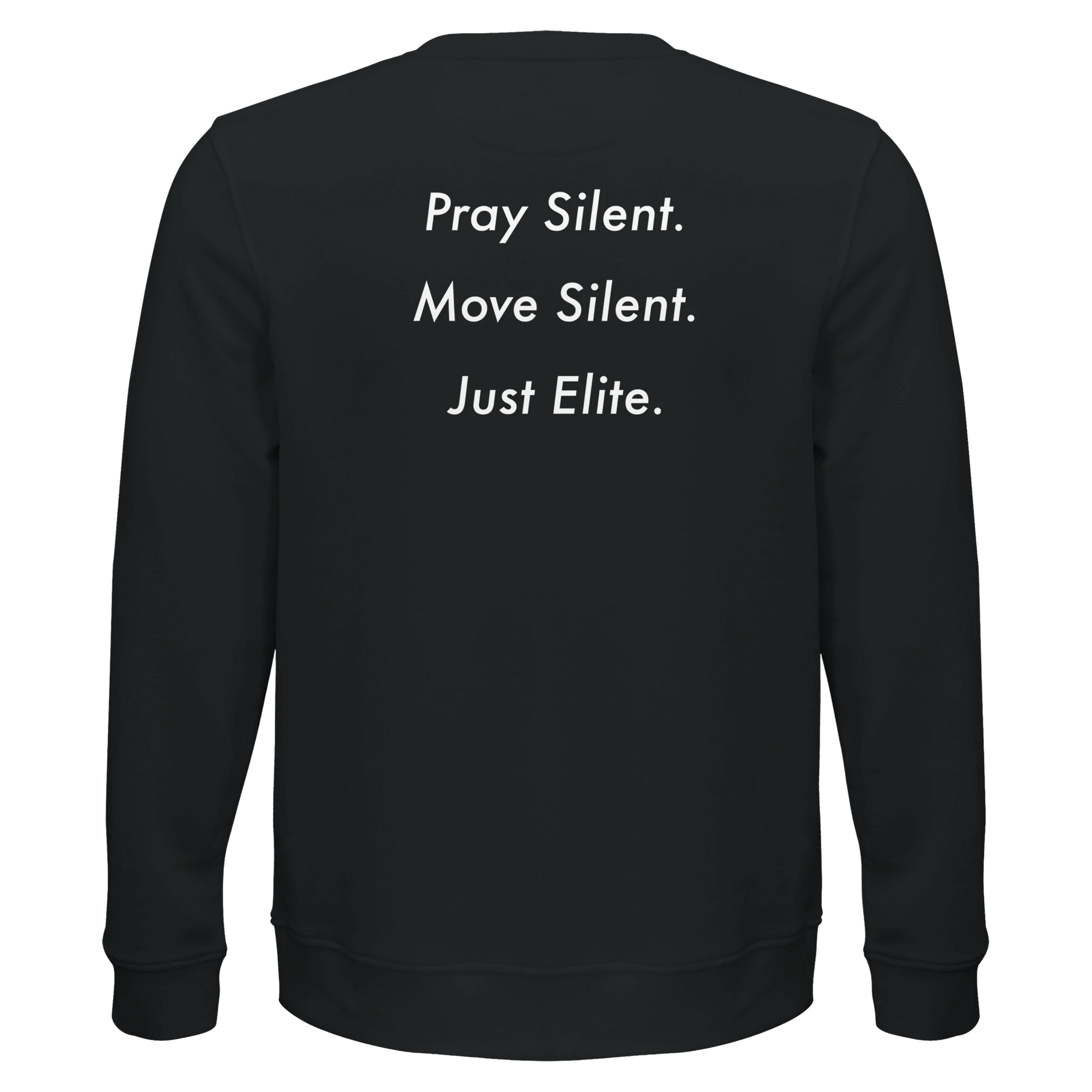 Dunya Lions black sweatshirt with back print pray silent. move silent. just elite.