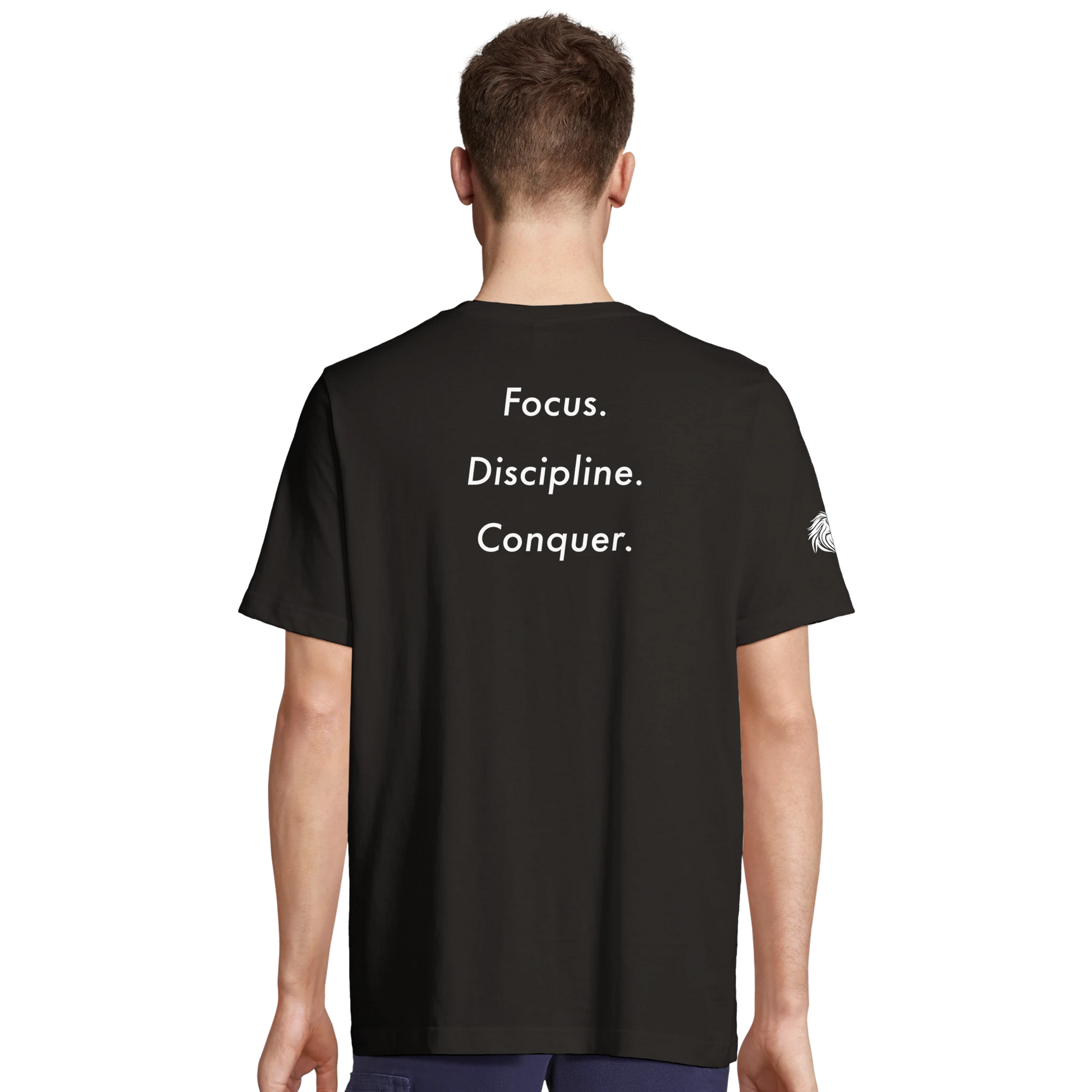 Back print Focus. Discipline. Conquer. – loaded for those who don’t need permission to dominate