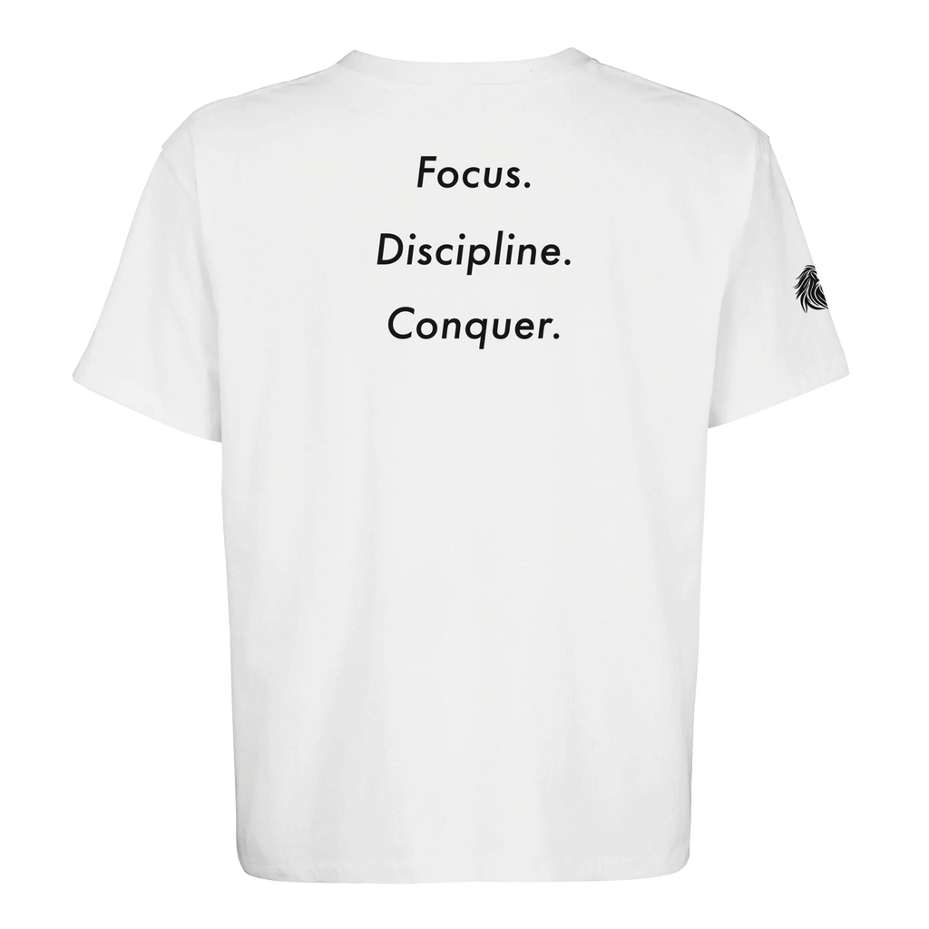 Back print Focus. Discipline. Conquer. – loaded for the ones who live the code, not the trend