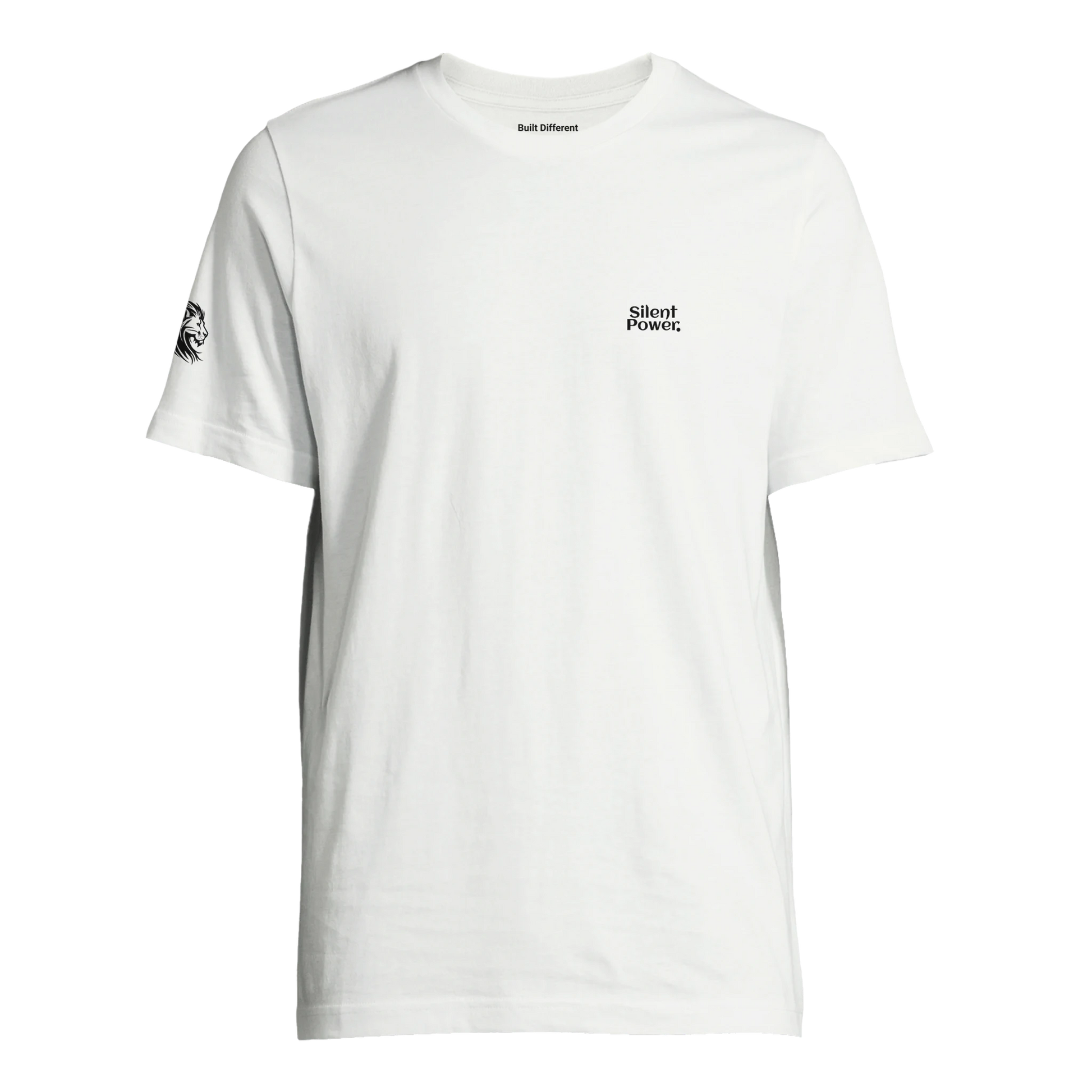 Front View Unisex Comfortable fit t-shirt white with lionhead print